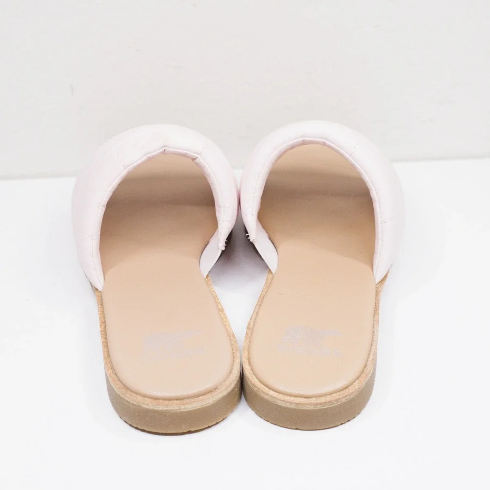 SOREL Ella III‎ Puffy Quilted Leather Slide Sandals Minimalist Pink Sz 6